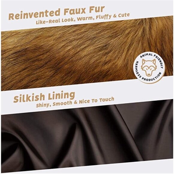 Luxury Brown Real Look Faux Fox Fur Scarf Neck Warmer Fur Collar Shawl Wrap - Picture 4 of 5